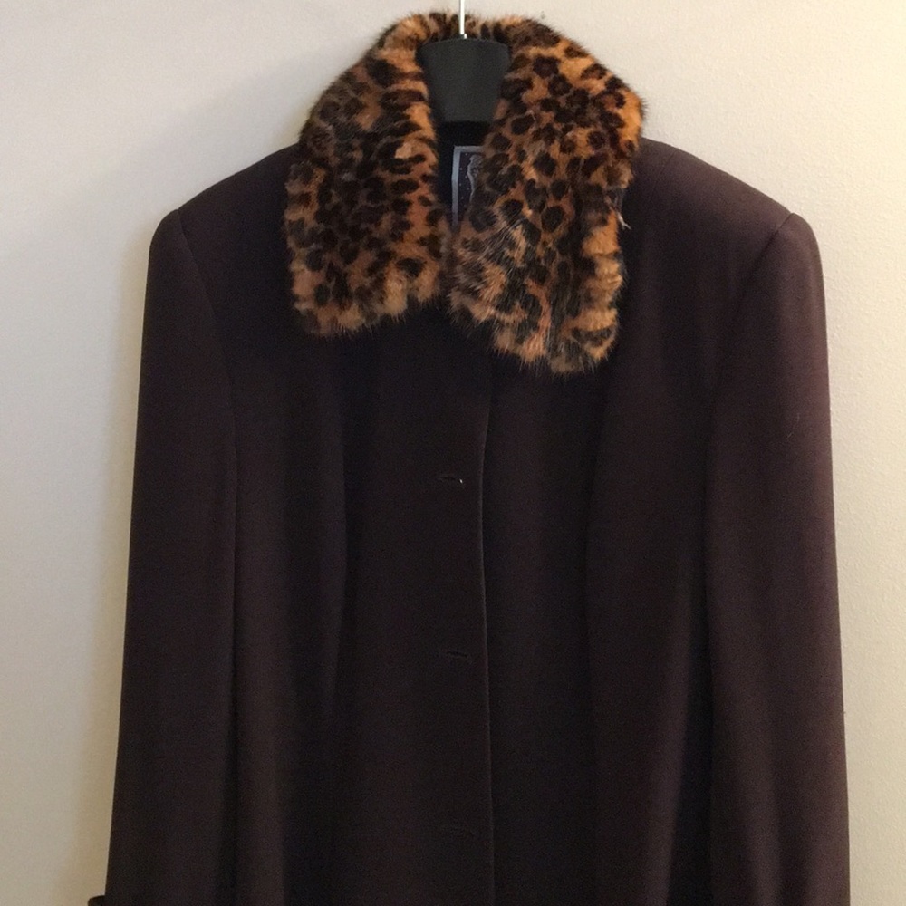 Zelda coat with detachable mink collar and cuffs.